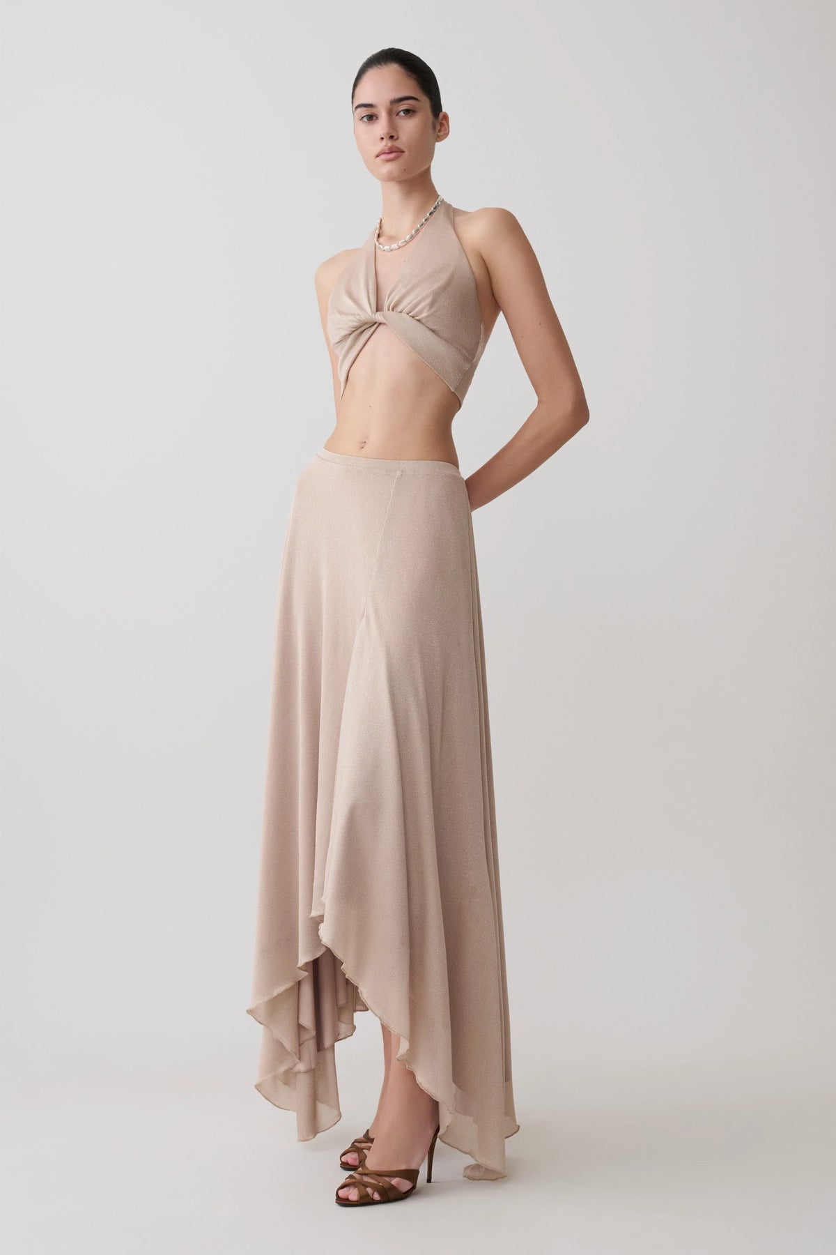 Nola Draped Lurex Halter Top Gold