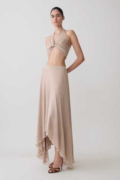 Nola Draped Lurex Halter Top Gold