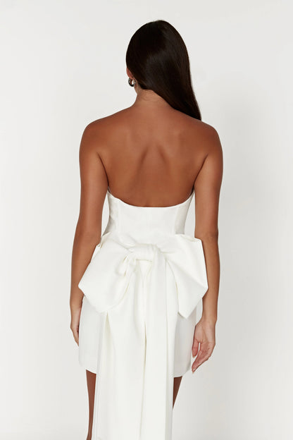 Meredith Strapless Bow Mini Dress White