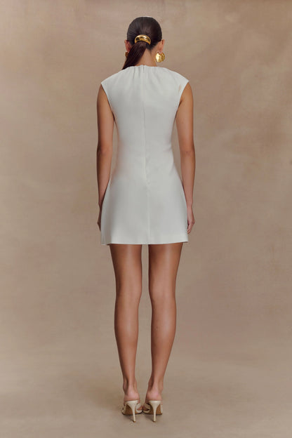 Ariana Pleated Neck Mini Dress Ivory
