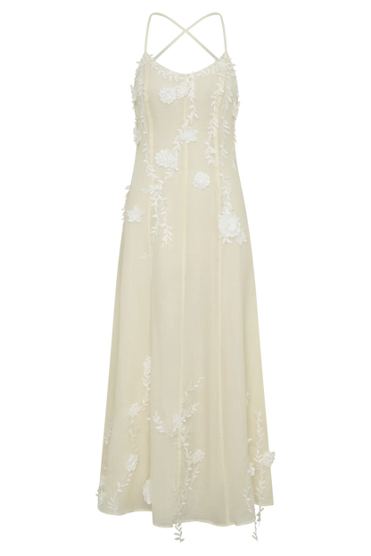 Odette Floral Lace Midi Dress Buttermilk