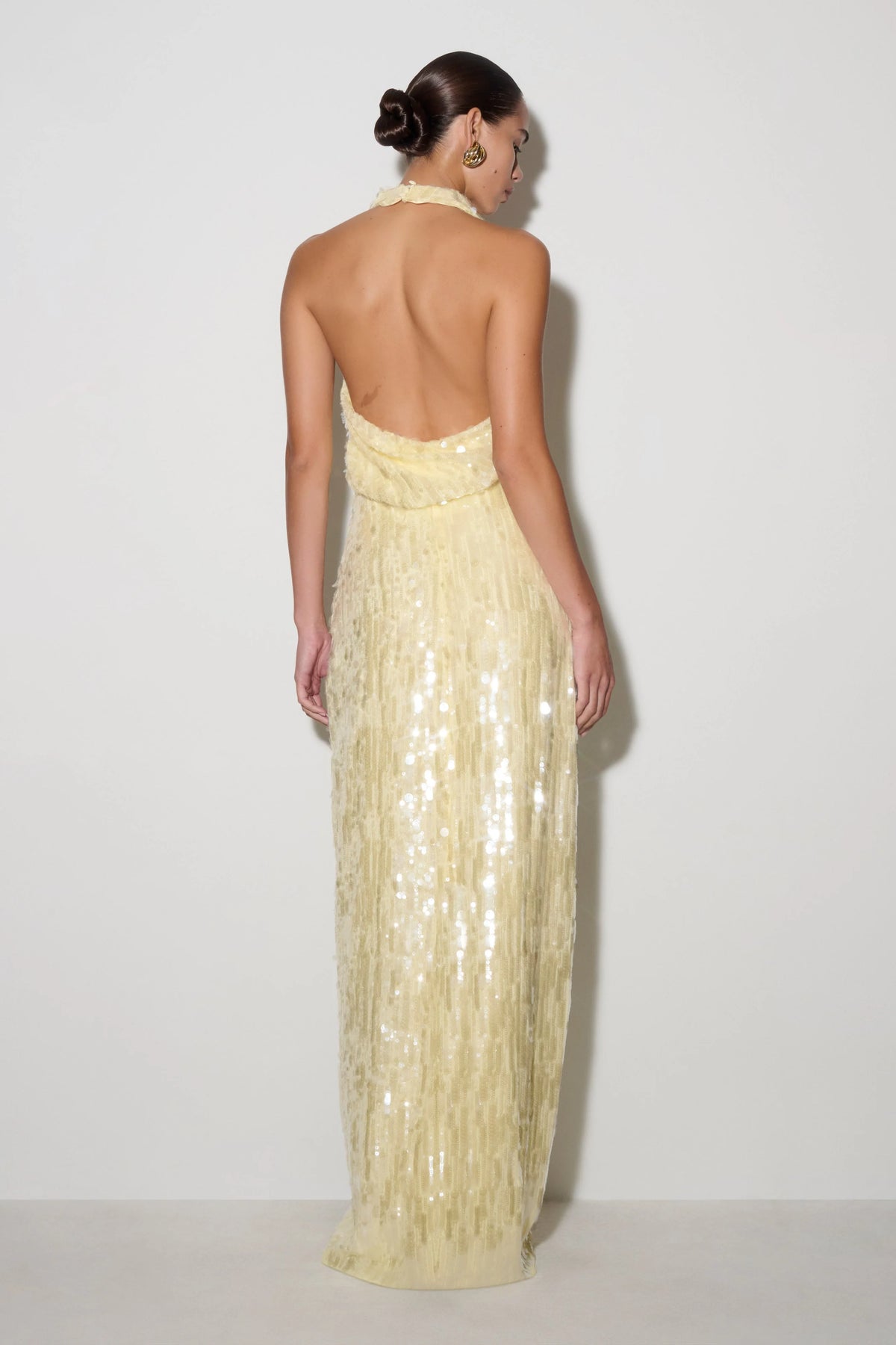 Gertrud Sequin Halter Maxi Dress Lemon