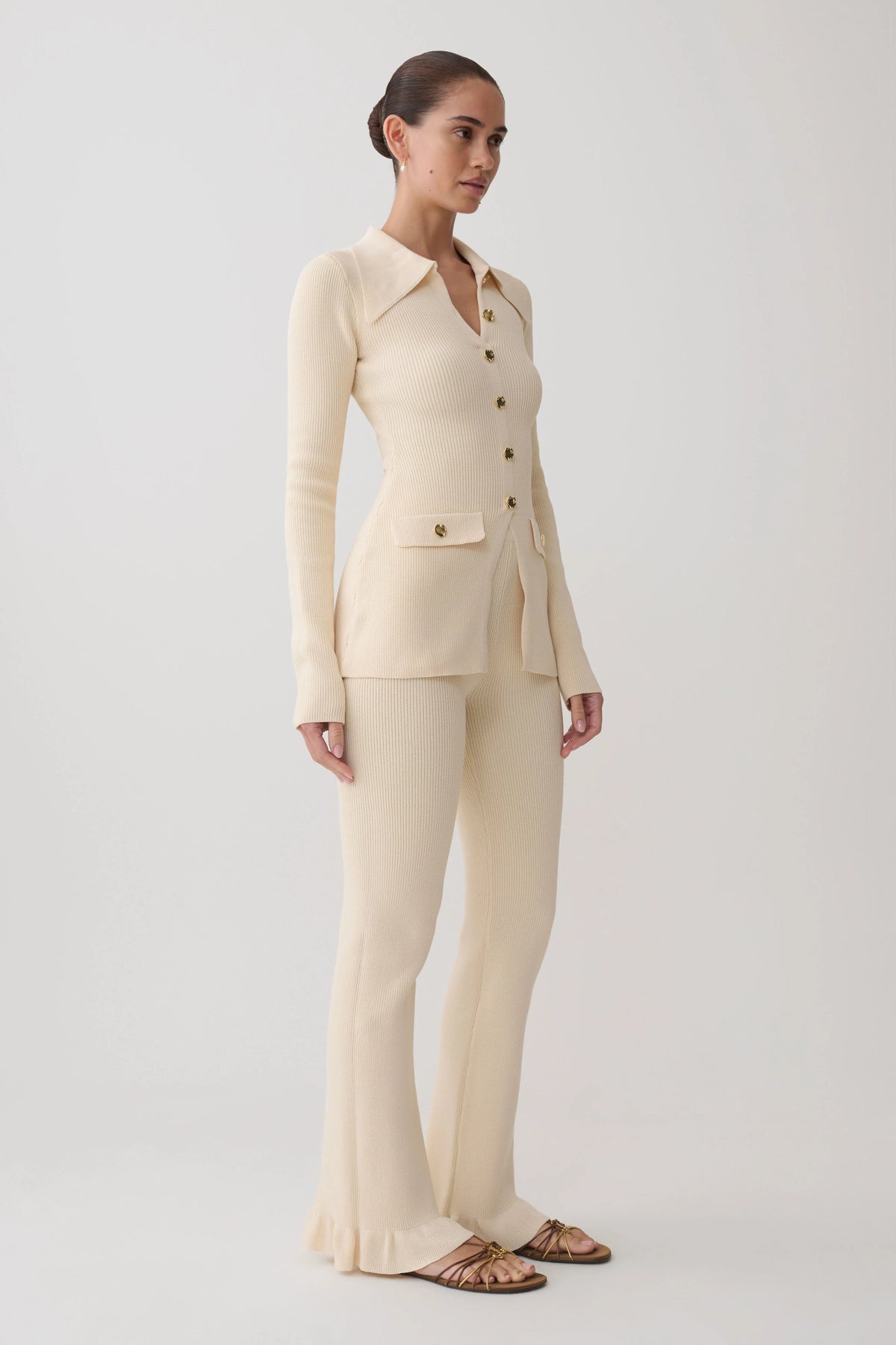 Suzie Ribbed Long Sleeve Longline Top Ivory