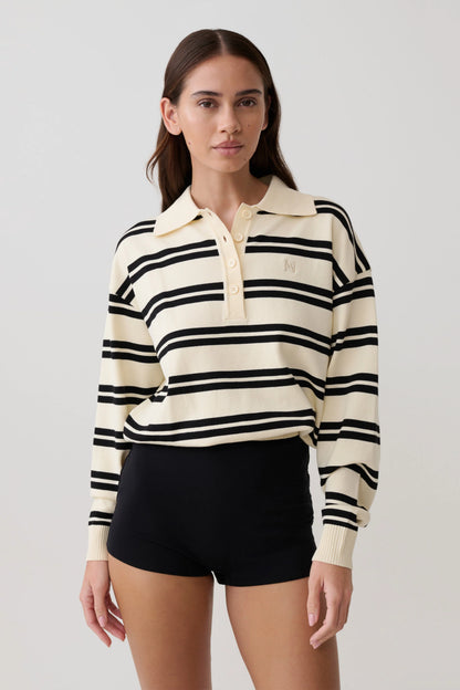 Philly Stripe Long Sleeve Knit Jumper Ivory Black