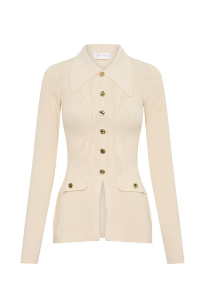 Suzie Ribbed Long Sleeve Longline Top Ivory