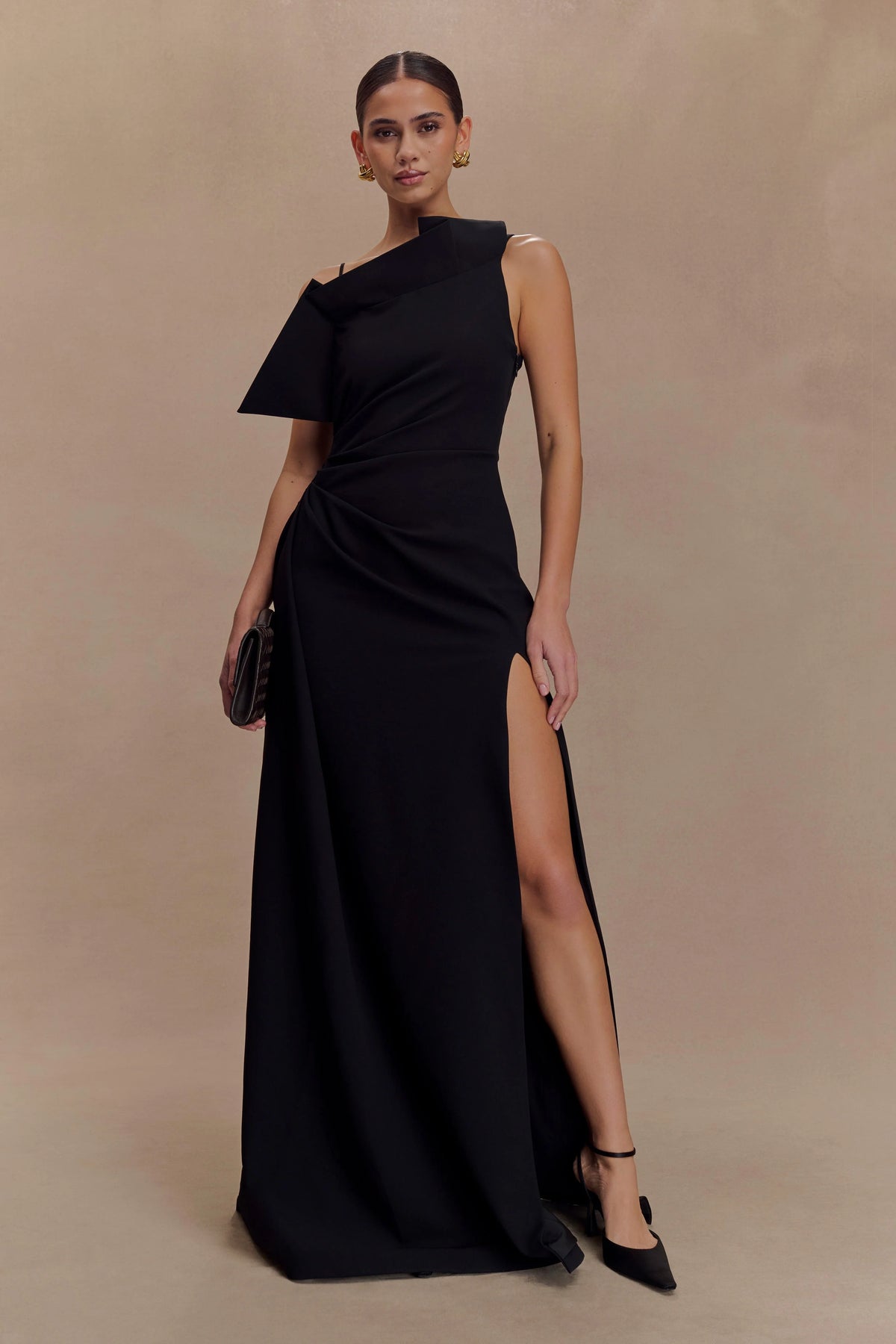 Adalyn One Shoulder Crepe Maxi Dress Black