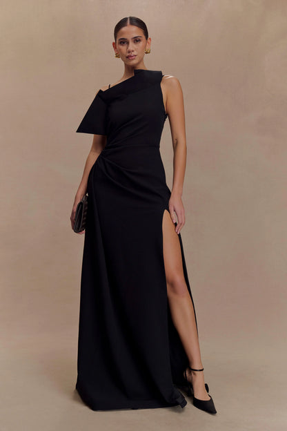 Adalyn One Shoulder Crepe Maxi Dress Black