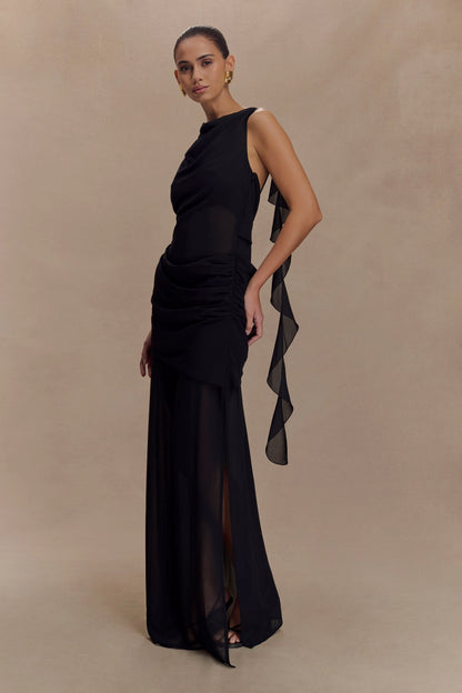 Daria Draped Chiffon Maxi Dress Black