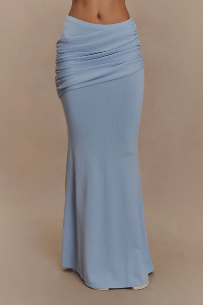 Irene Gathered Knit Maxi Skirt Blue