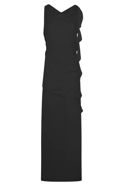 Daria Draped Chiffon Maxi Dress Black