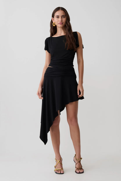 Talise Modal Flounce Short Sleeve Top Black