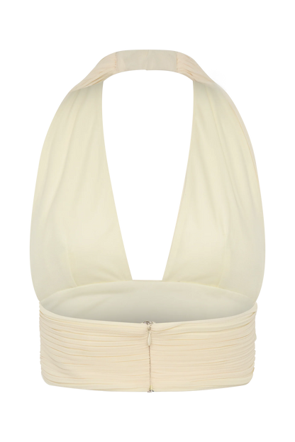 Amaris Sleeveless Plisse Halter Top Lemon