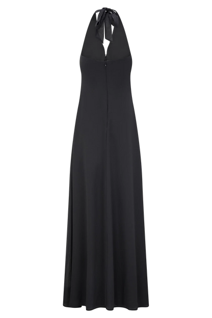 Malakhai Chiffon Halter Maxi Dress Black