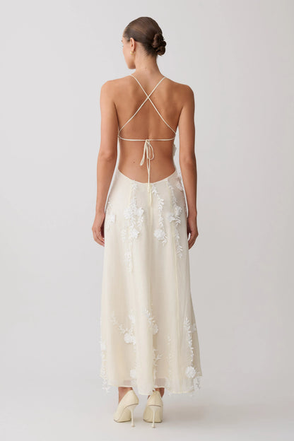 Odette Floral Lace Midi Dress Buttermilk