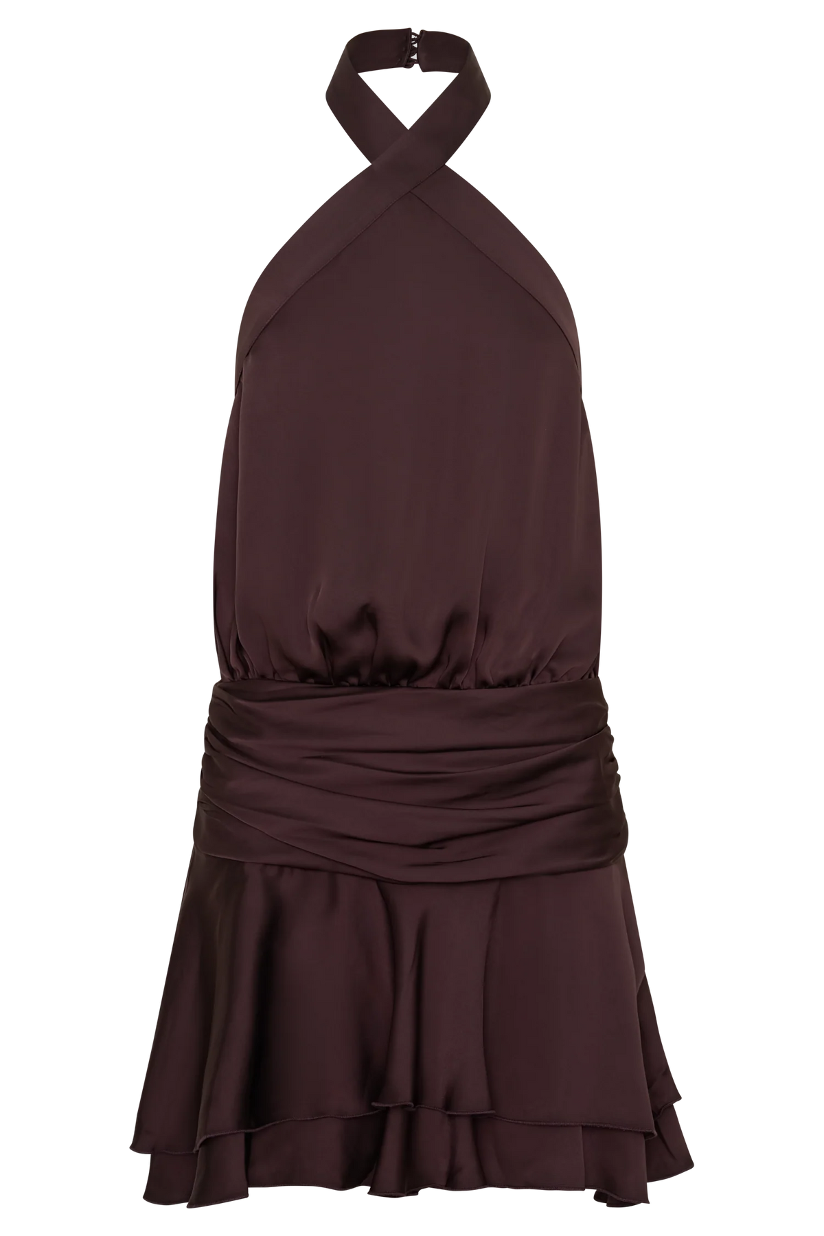 Poppy Satin Halter Mini Dress Chocolate