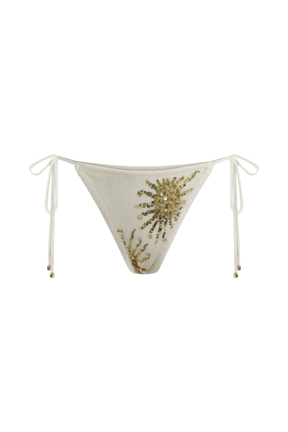 Huntleigh Crochet Bikini Bottom White Gold Sunshine Print