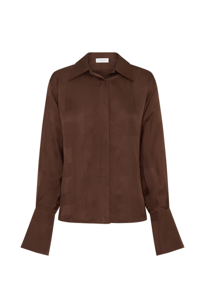 Gia Long Sleeve Satin Shirt Chocolate