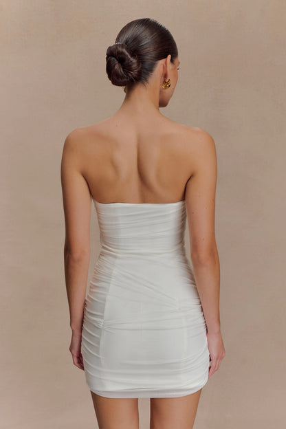Jianna Strapless Mesh Mini Dress White