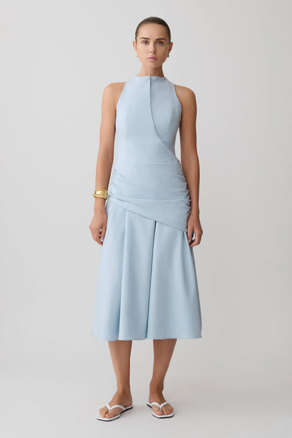Emily Wrapped Waist Midi Dress Sky Blue