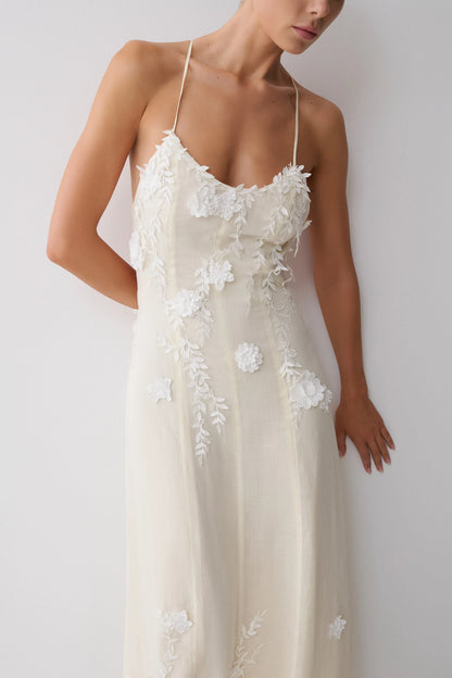 Odette Floral Lace Midi Dress Buttermilk