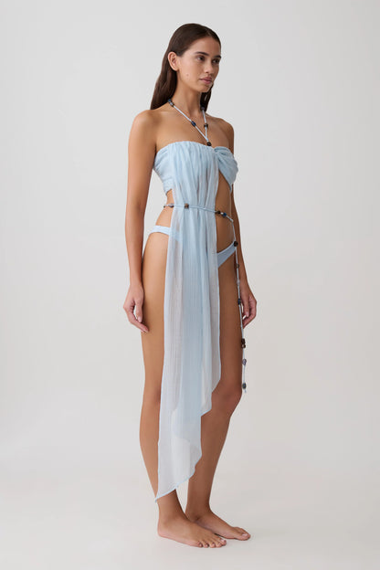 Kai Beaded Draped Scarf Top Pale Blue
