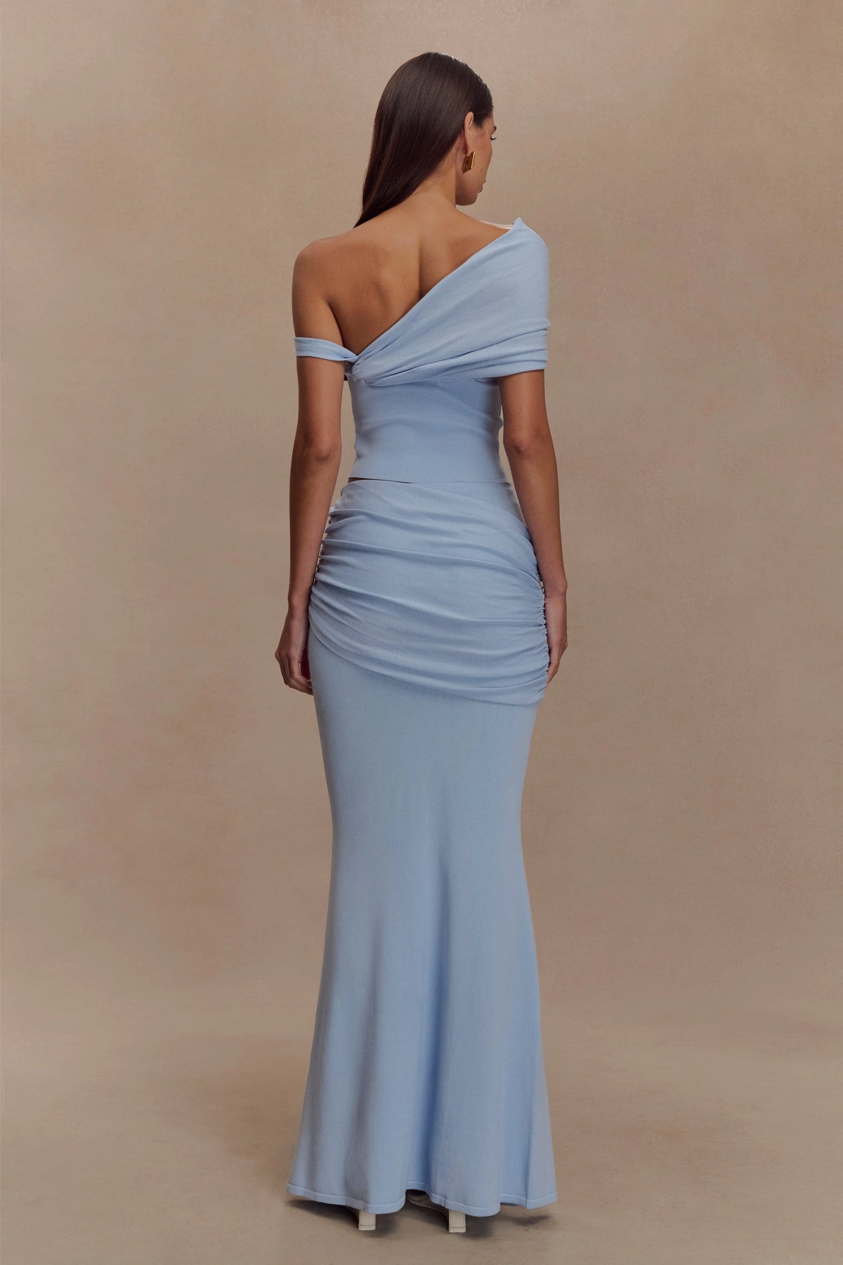 Irene Gathered Knit Maxi Skirt Blue