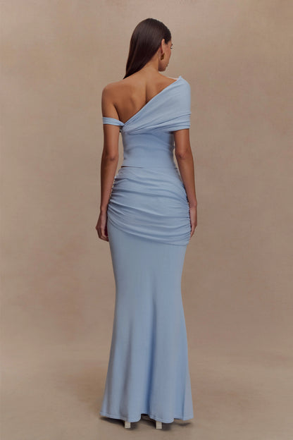 Irene Gathered Knit Maxi Skirt Blue