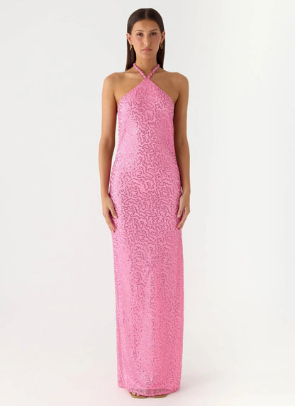 Lorenz Sequin Maxi Dress Pink