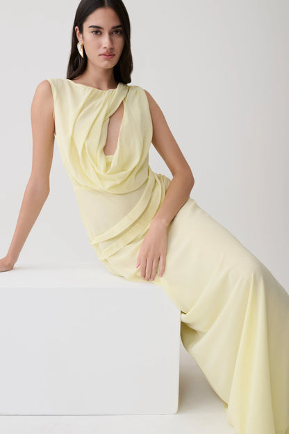 Oria Chiffon Maxi Dress Pastel Lemon