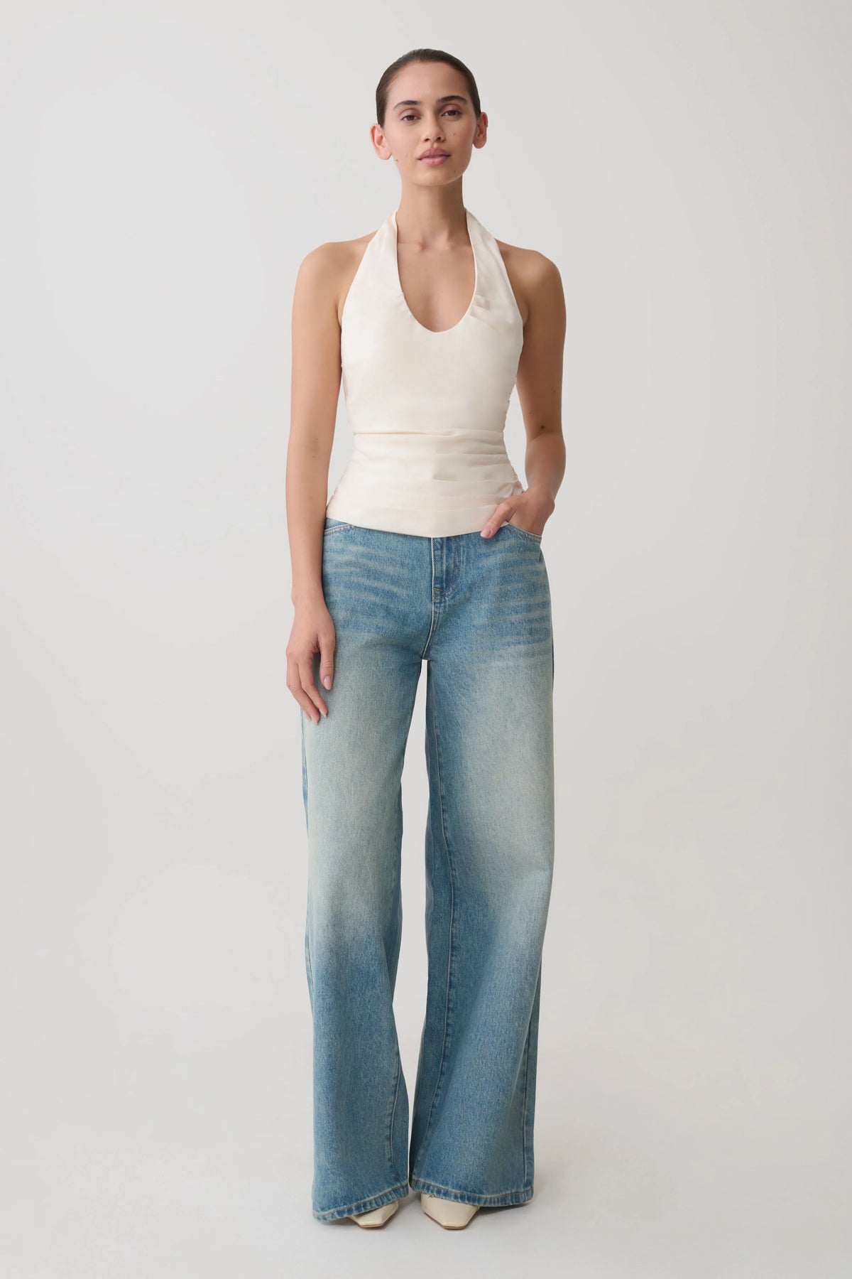 Daniela Ruched Halter Top Ivory