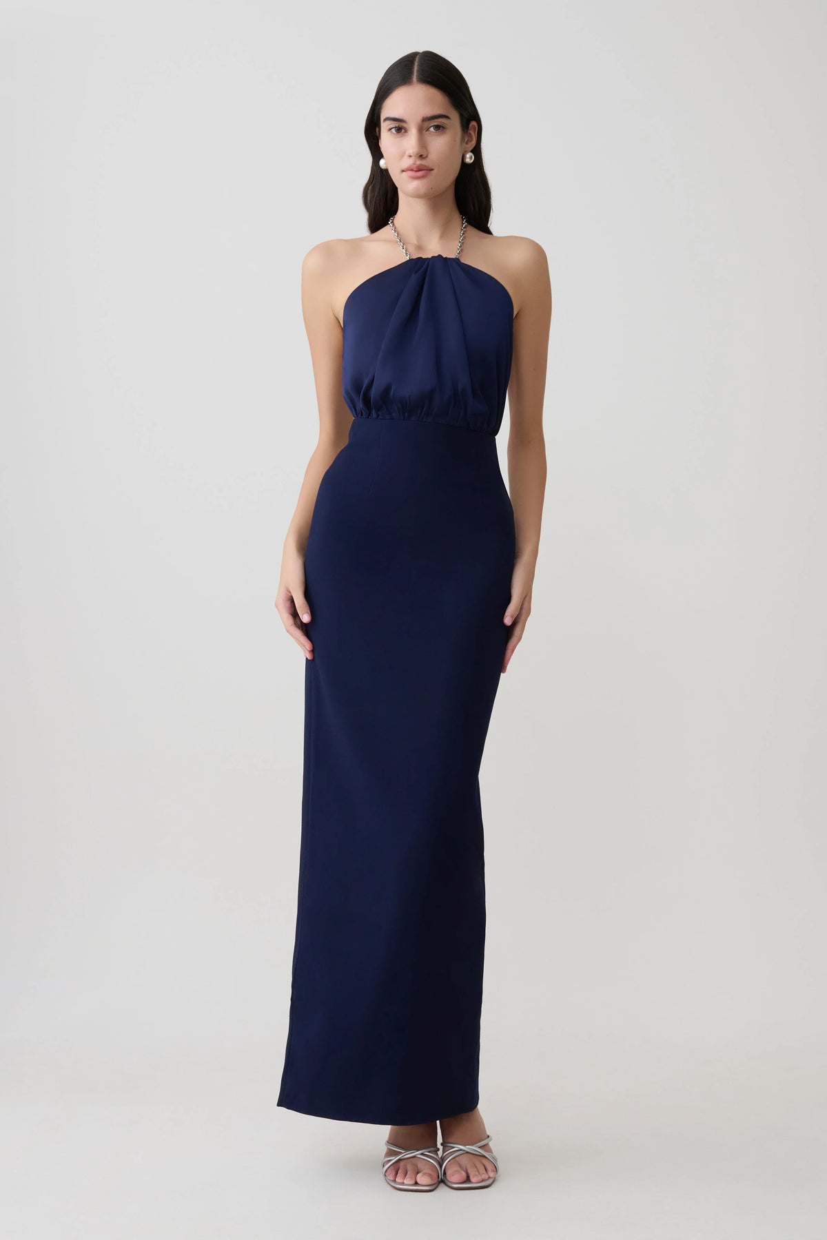 Elina Satin Necklace Maxi Dress Navy