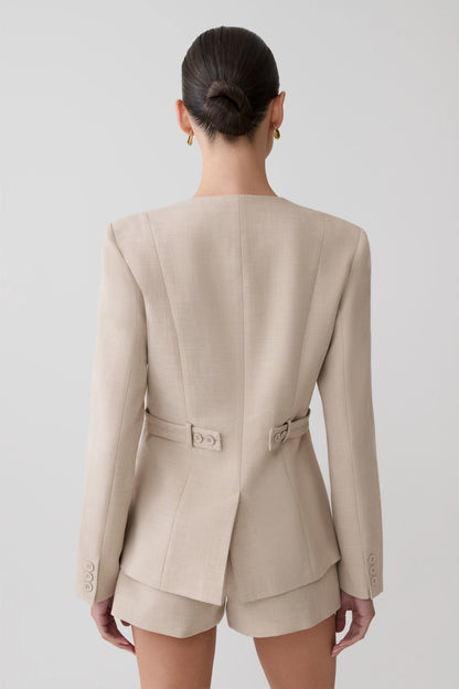 Solenne Collarless Suiting Blazer Natural Marle