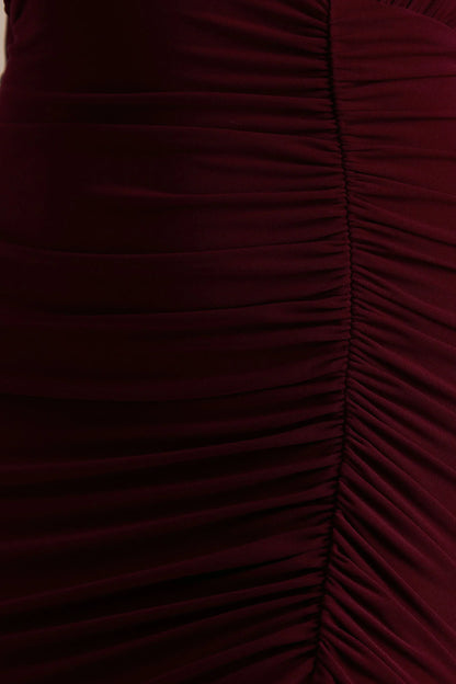 Command Burgundy Plunge Neck Maxi Dress With Front High Split