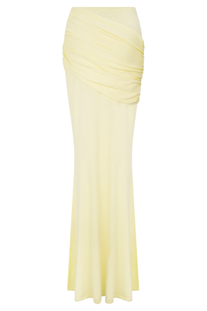 Irene Gathered Knit Maxi Skirt Lemon