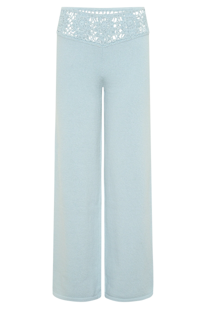 Miley Crochet Waistband Straight Leg Pant Pale Aqua