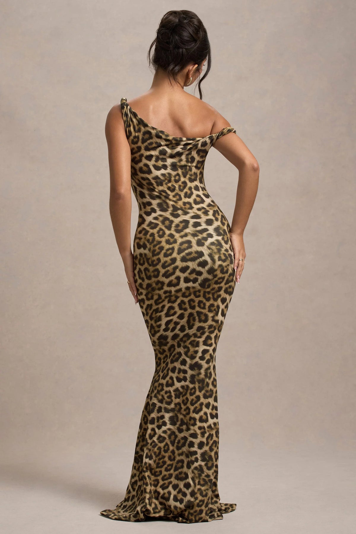 Lita Leopard Print Twisted Asymmetric Maxi Dress