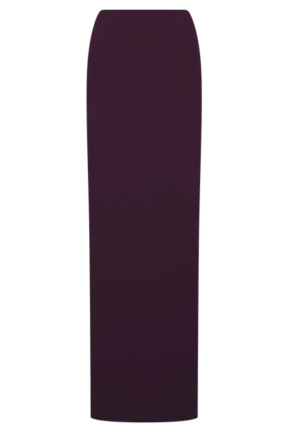 Erina Slinky Ruched Maxi Skirt With Hardware Aubergine