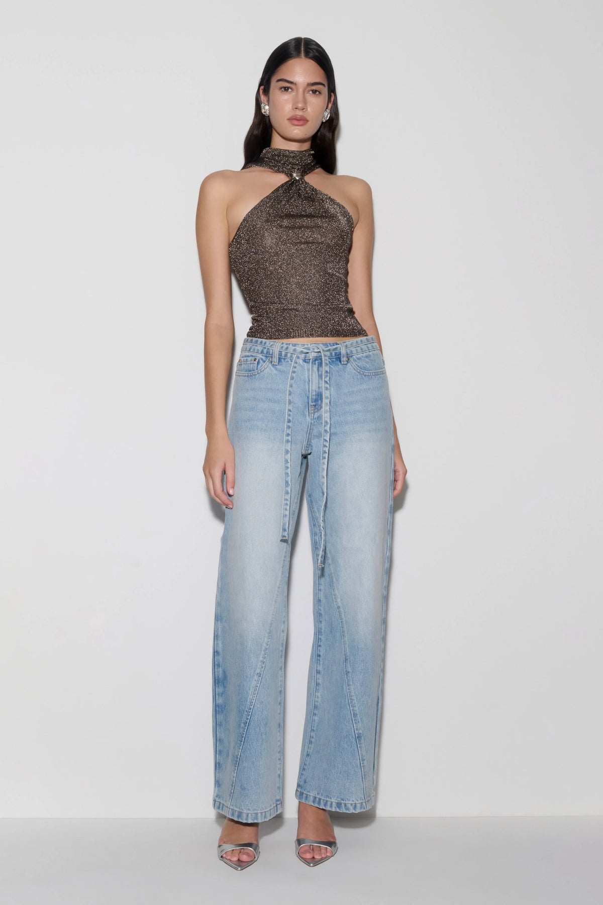 Nikki Lurex Top With Hardware Gunmetal