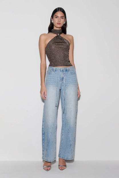 Nikki Lurex Top With Hardware Gunmetal