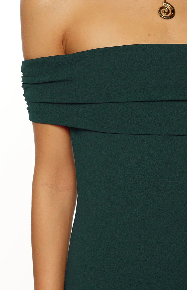 Erica Teal Crepe Off the Shoulder Maxi Dress