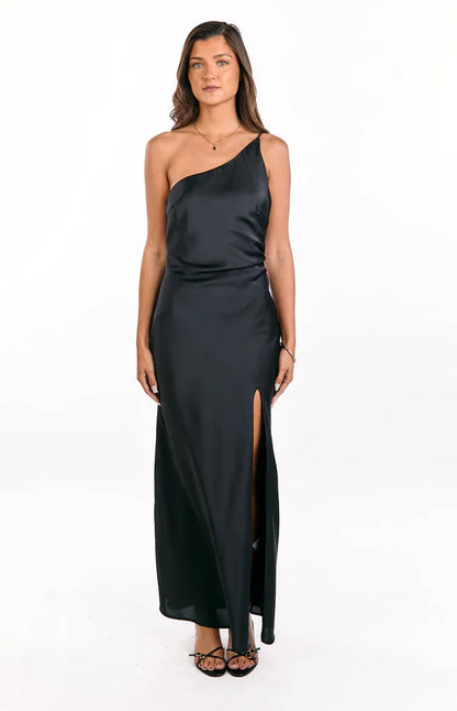 Marriot Black One Shoulder Formal Maxi Dress