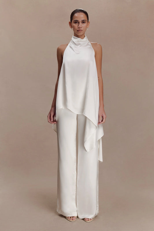 Sydney Asymmetrical Satin Halter Top Ivory