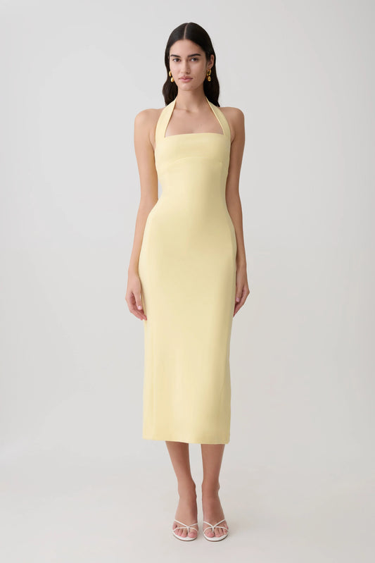Amelita Suiting Halter Midi Dress Pale Lemon