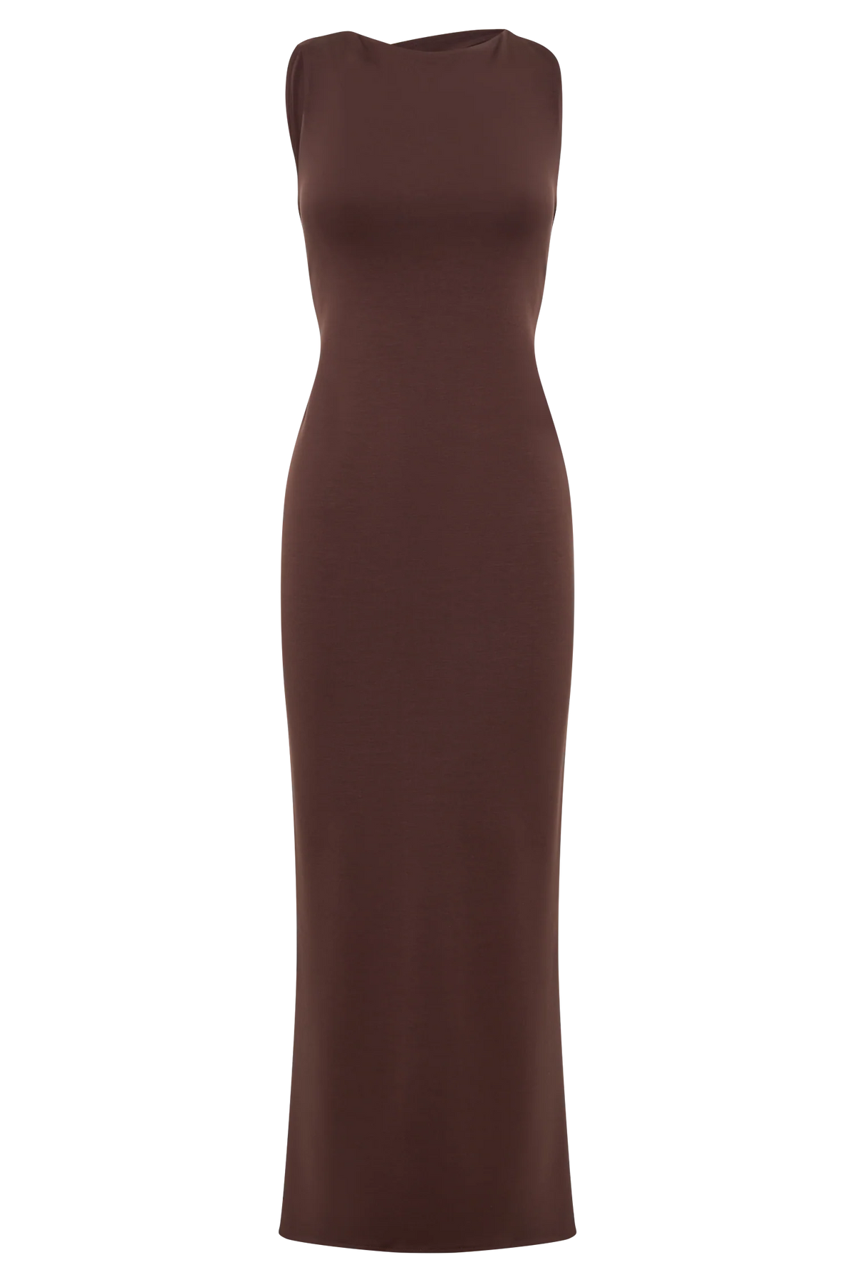 Catelyn Asymmetrical Scuba Jersey Midi Dress Cacao Brown