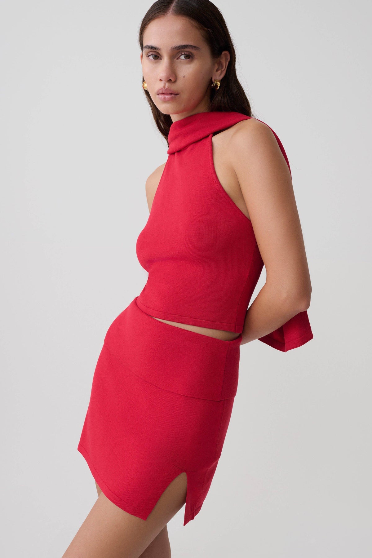 Misty Halter Backless Knit Top Red