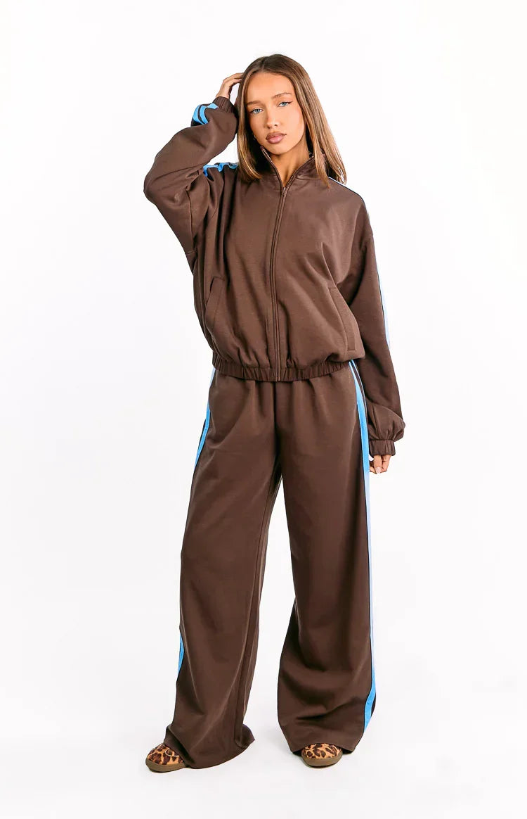 Kosie Chocolate And Blue Stripe Track Pants