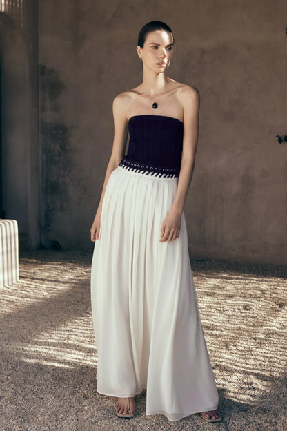 Suella Chiffon Denim Maxi Dress Indigo Blue