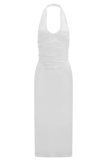 Daniela Ruched Halter Midi Dress White
