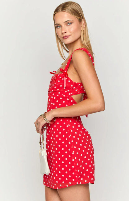 Layla Red Polka Dot Tie Back Mini Dress