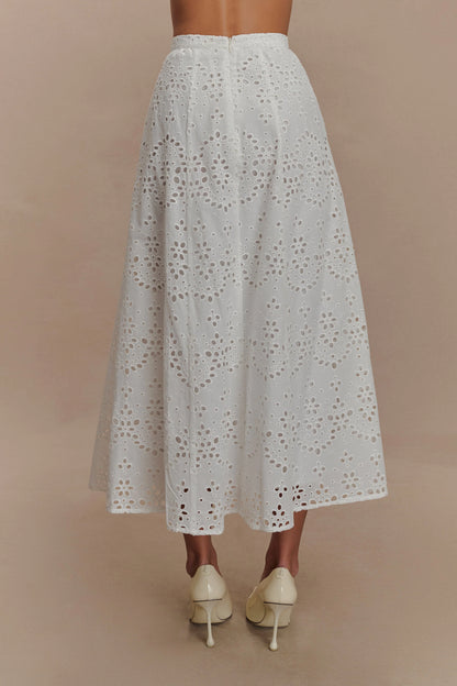 Arla Broderie Midi Skirt White